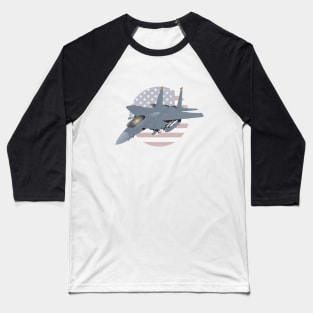 F-15 Eagle Jet Fighter with American Flag Baseball T-Shirt